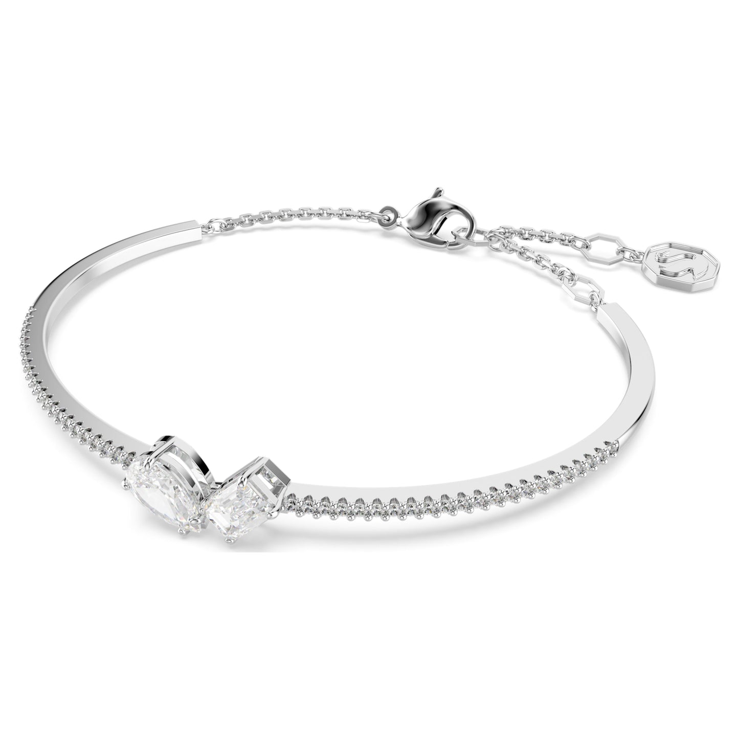 MESMERA BANGLE - WHITE, RHODIUM