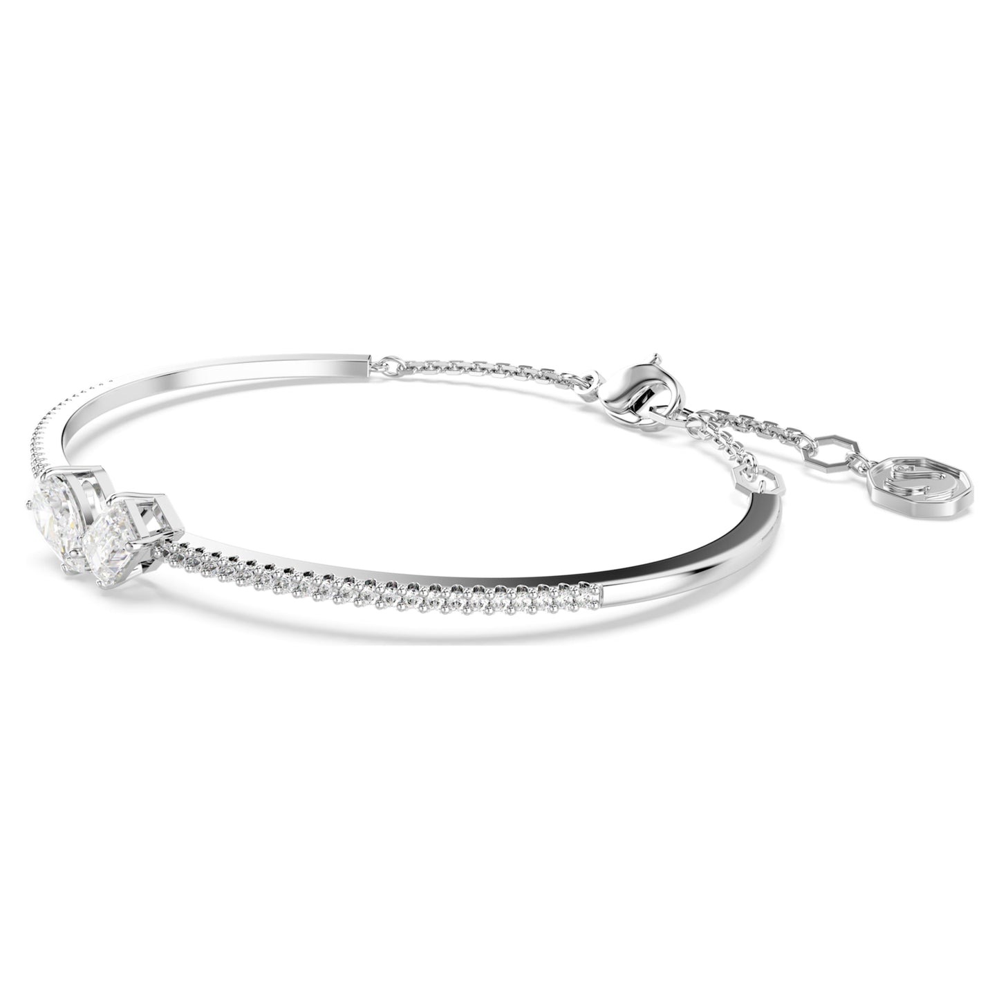 MESMERA BANGLE - WHITE, RHODIUM