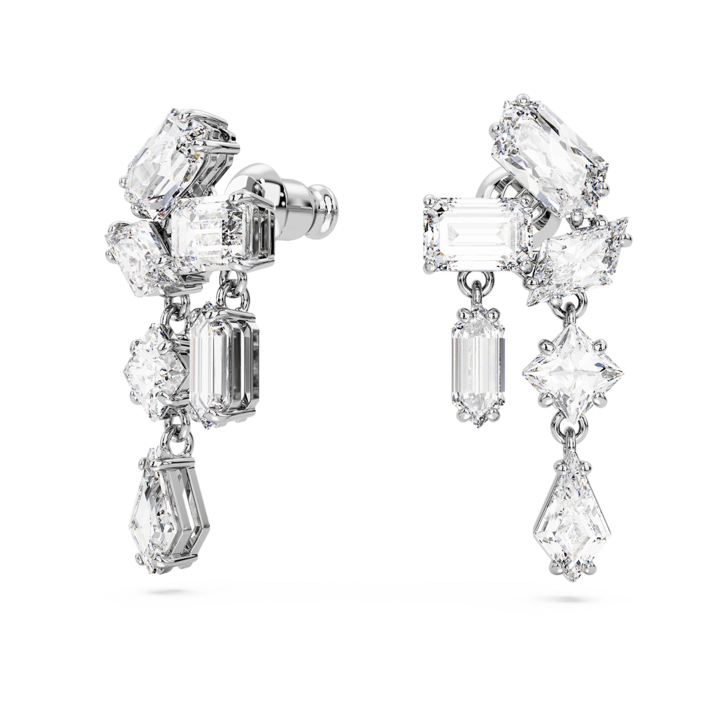 MESMERA CLUSTER DROP EARRINGS - WHITE, RHODIUM