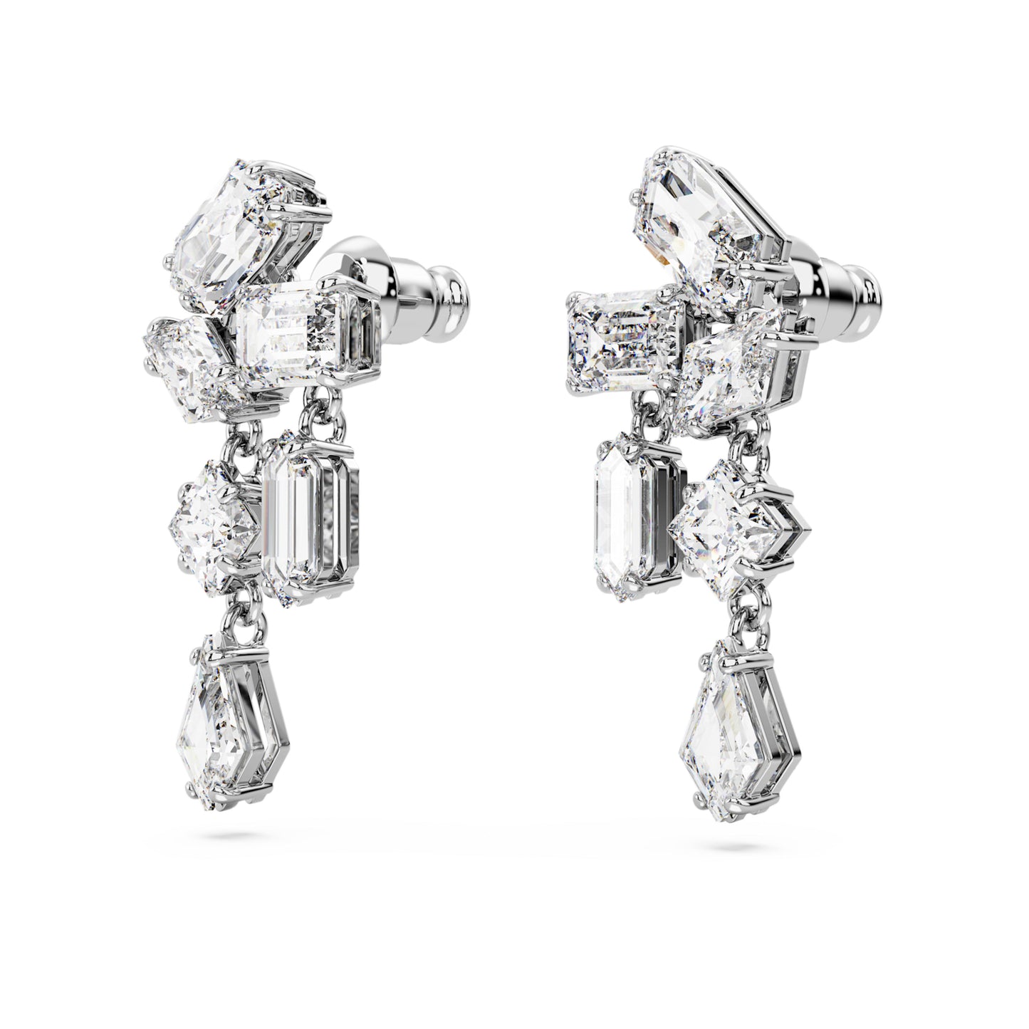 MESMERA CLUSTER DROP EARRINGS - WHITE, RHODIUM