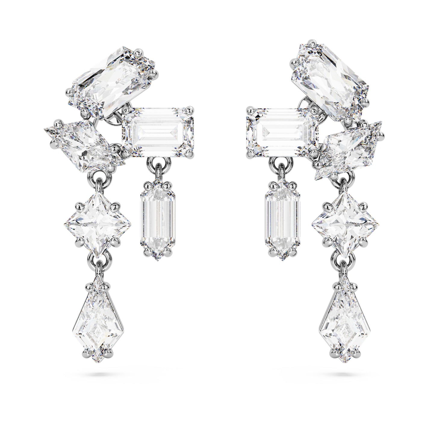 MESMERA CLUSTER DROP EARRINGS - WHITE, RHODIUM