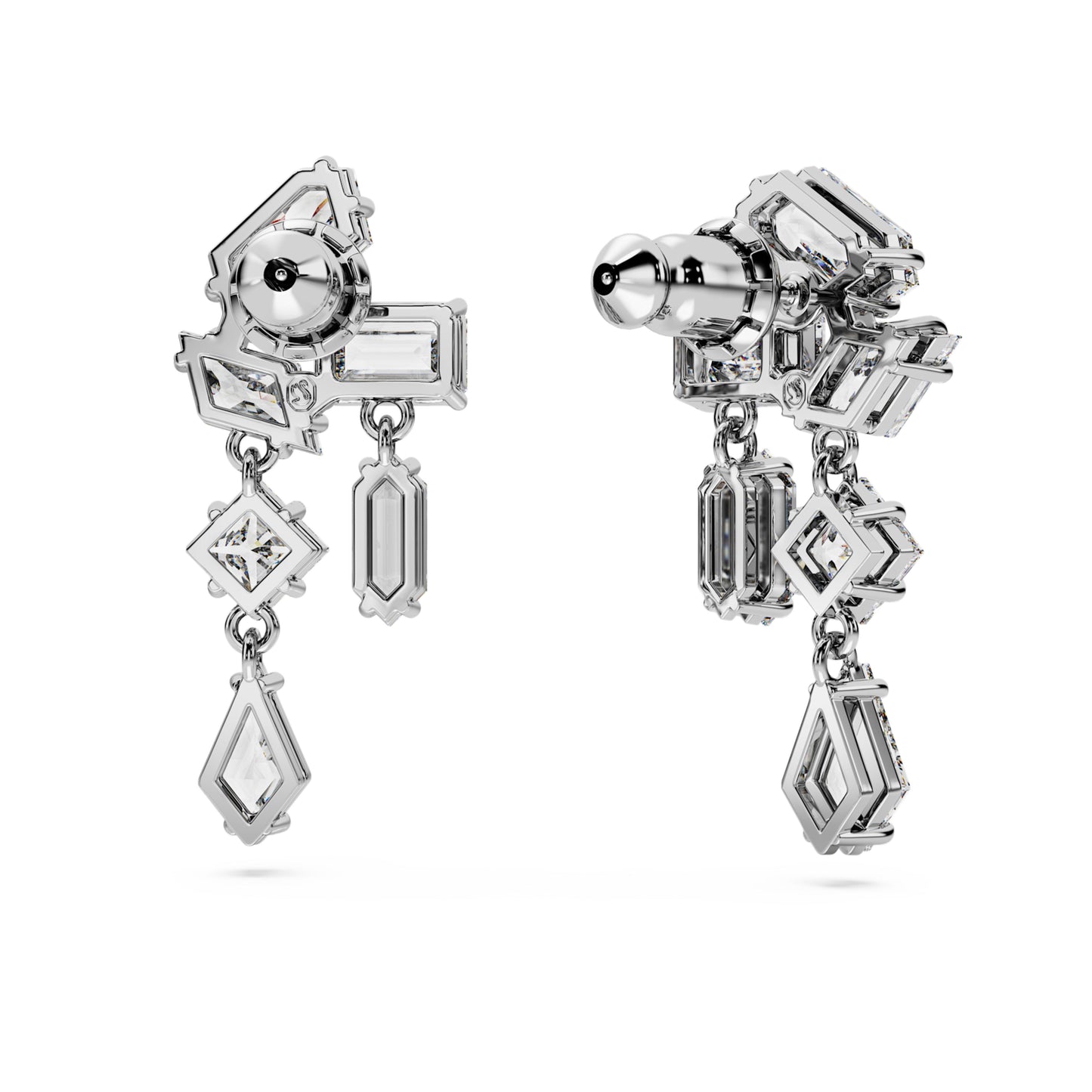 MESMERA CLUSTER DROP EARRINGS - WHITE, RHODIUM