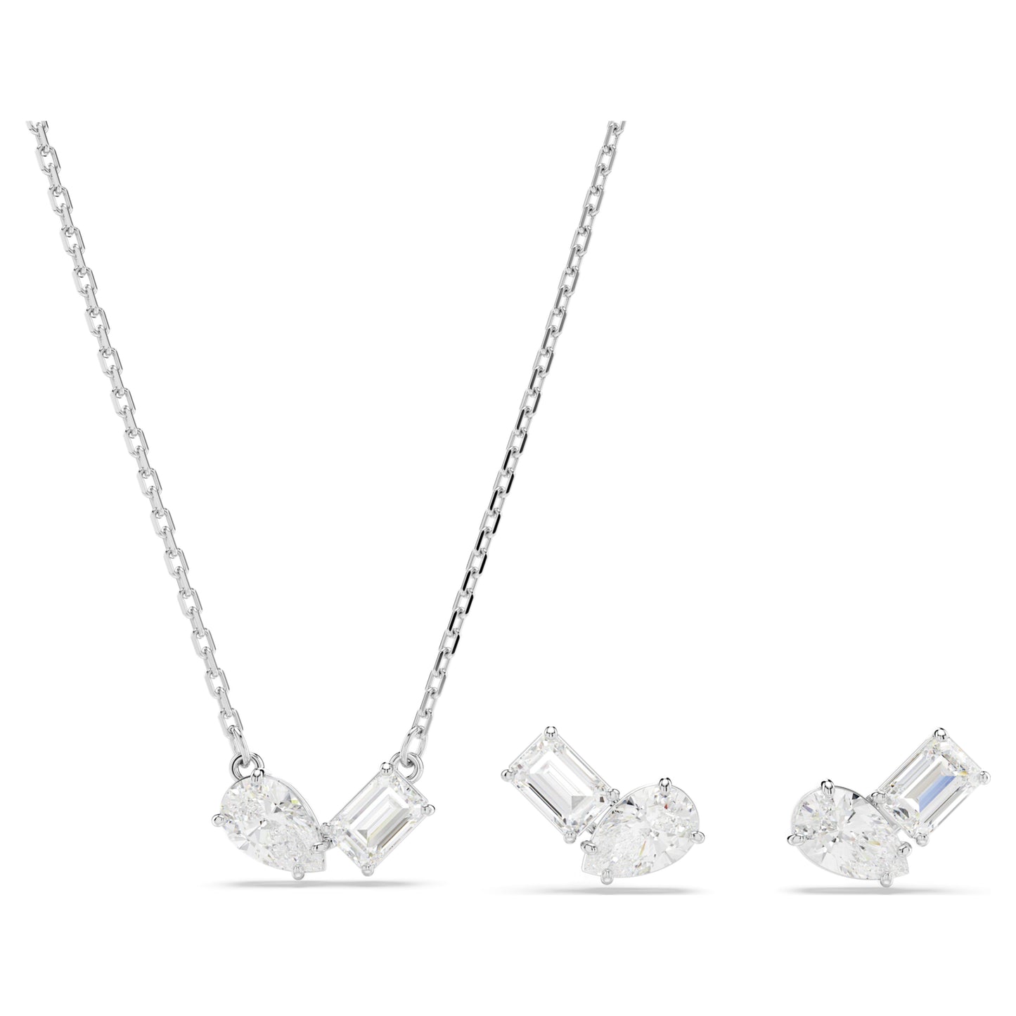 MESMERA SET NECKLACE & EARRINGS - WHITE, RHODIUM