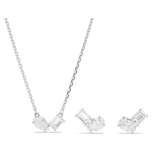 MESMERA SET NECKLACE & EARRINGS - WHITE, RHODIUM