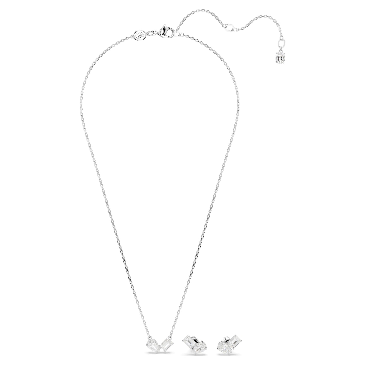 MESMERA SET NECKLACE & EARRINGS - WHITE, RHODIUM