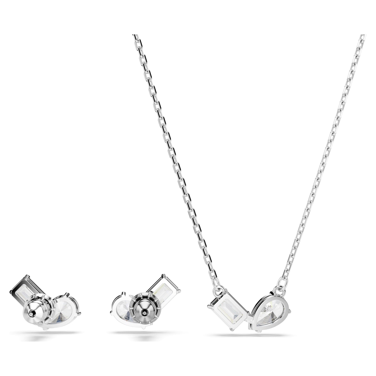 MESMERA SET NECKLACE & EARRINGS - WHITE, RHODIUM