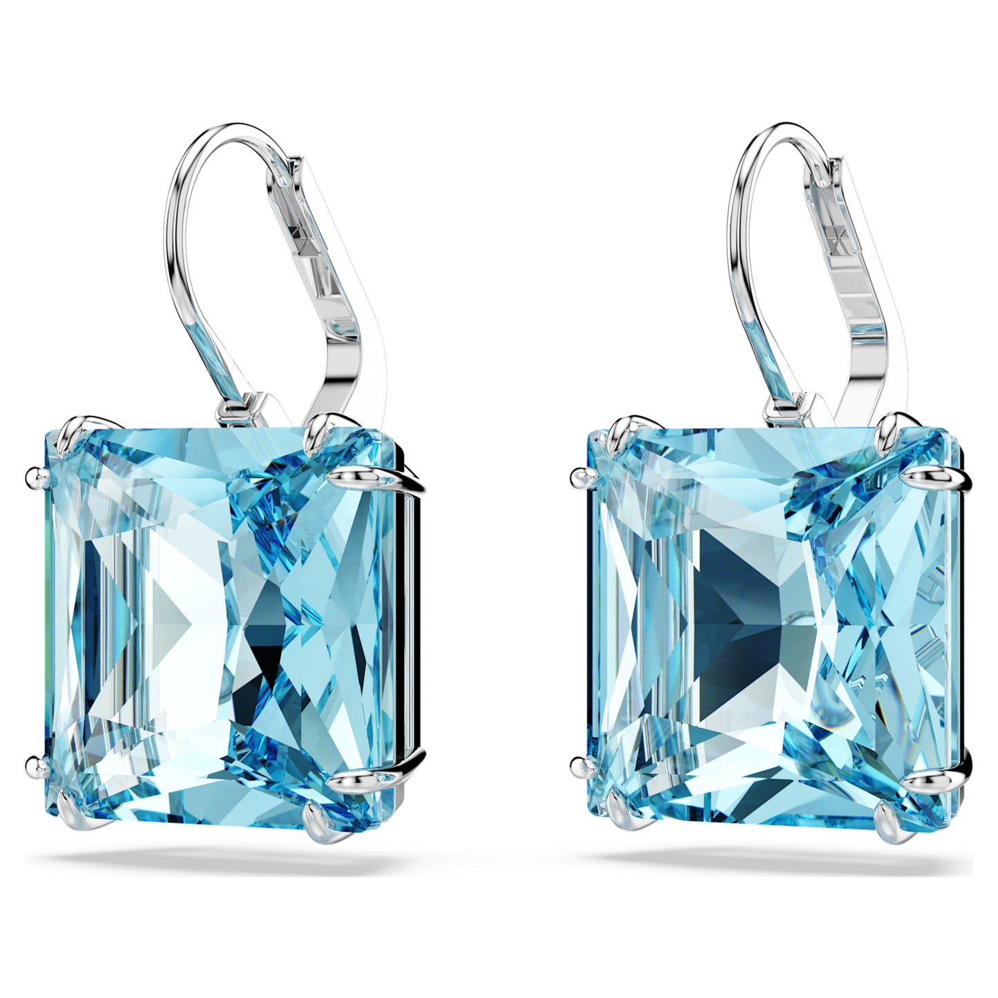 MILLENIA DROP EARRINGS SQUARE - BLUE, RHODIUM