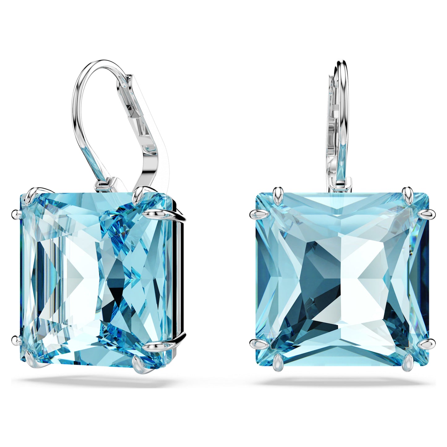 MILLENIA DROP EARRINGS SQUARE - BLUE, RHODIUM