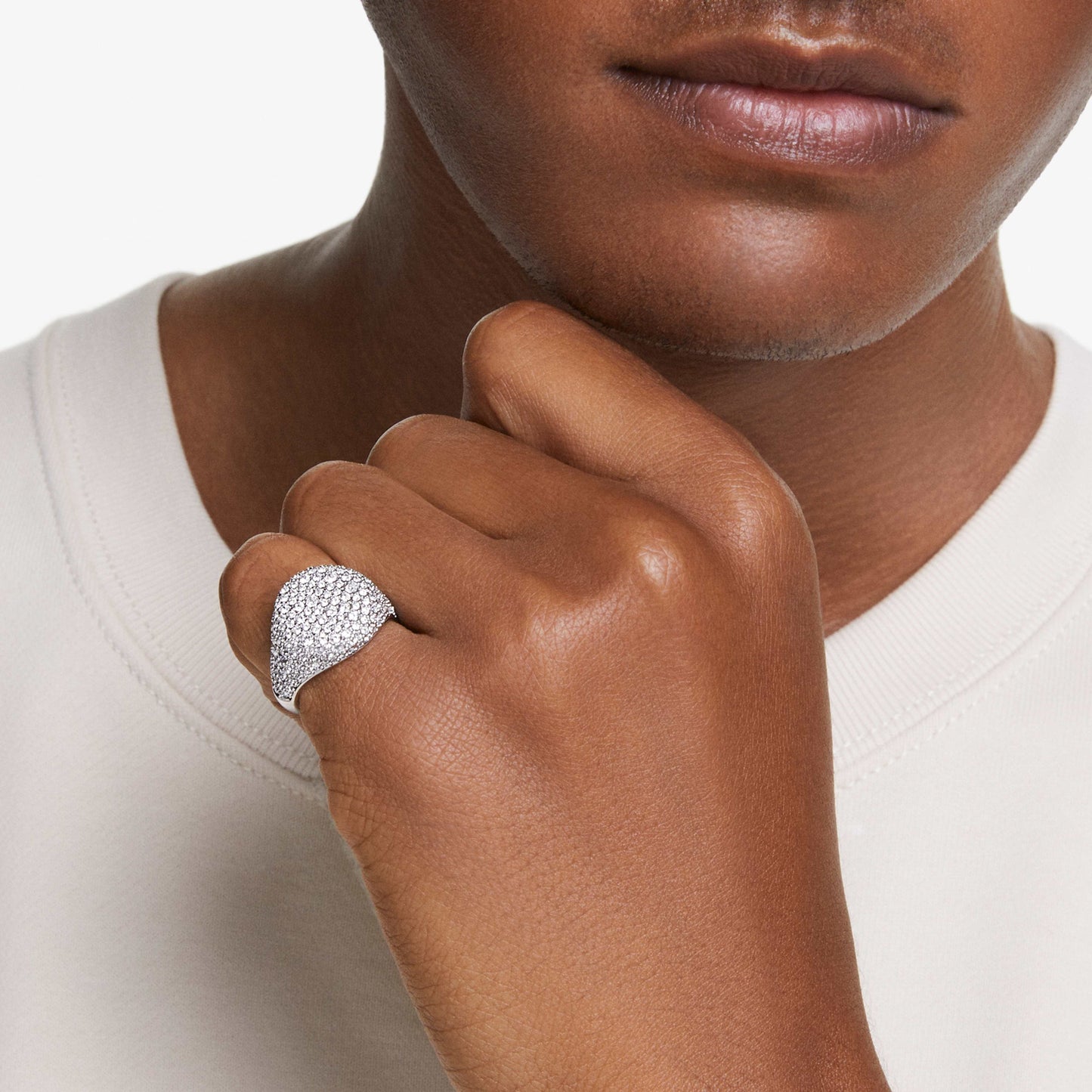 SUBLIMA COCKTAIL RING - WHITE, RHODIUM