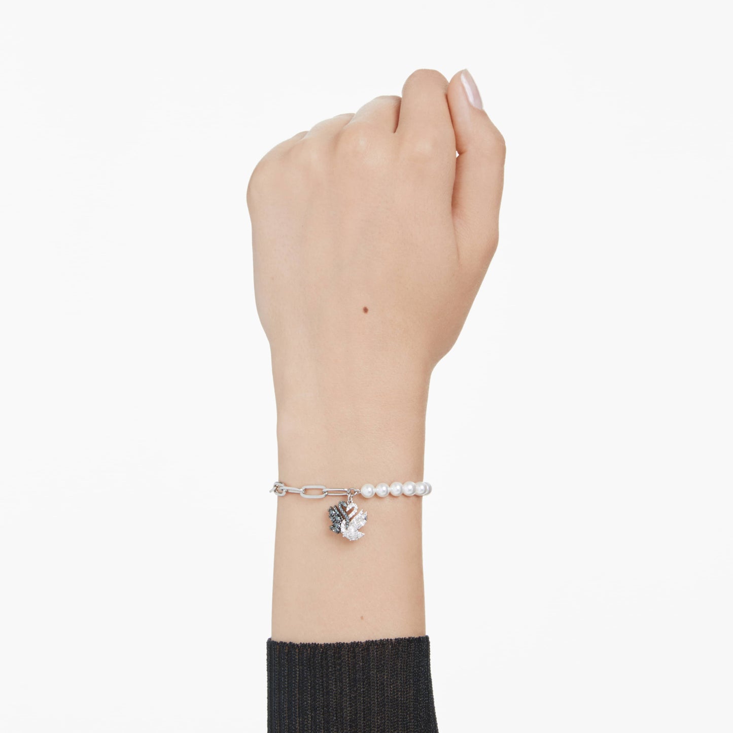 SWAN BRACELET PEARL - BLACK, RHODIUM