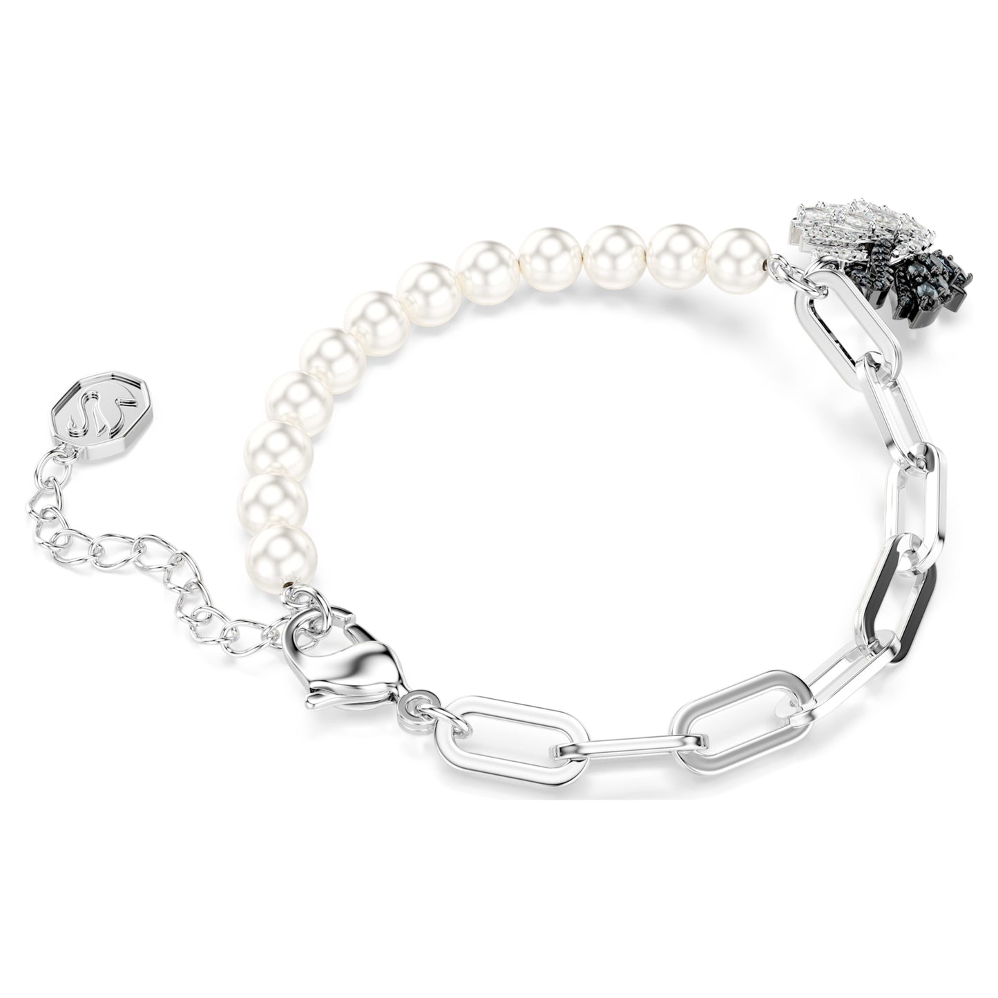 SWAN BRACELET PEARL - BLACK, RHODIUM