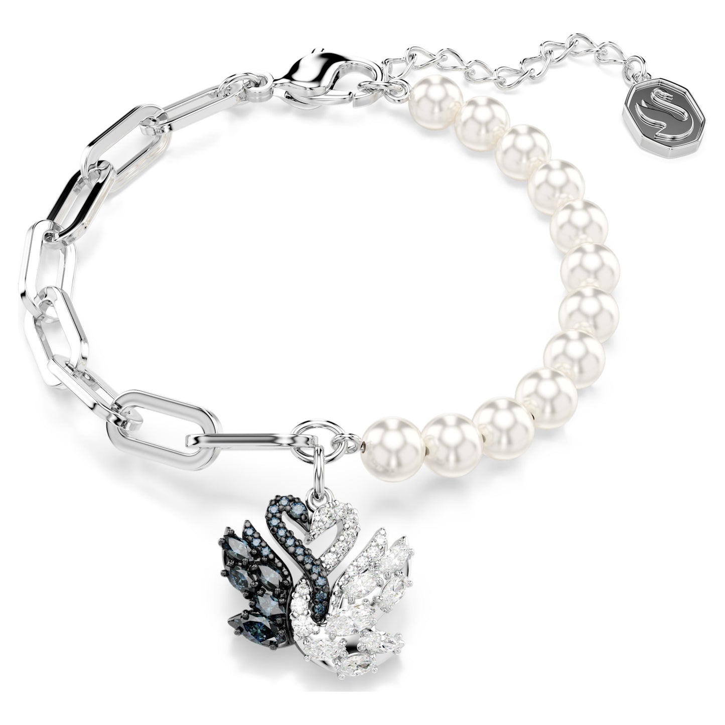 SWAN BRACELET PEARL - BLACK, RHODIUM