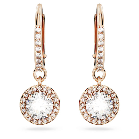 UNA ANGELIC DROP EARRINGS PAVE - WHITE, ROSE-GOLD